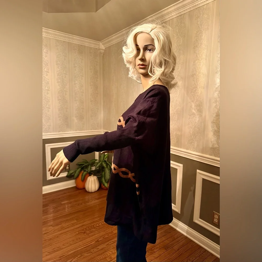 NWT!☃️AAEDA!❄️Sweater “Dolman Sleeves”/blk/copper/chain link design/size-M - Picture 3 of 9